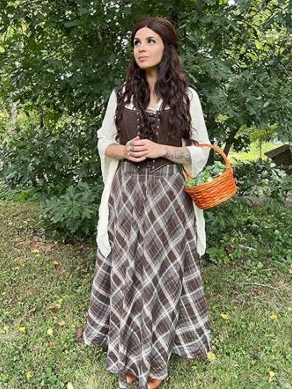 Scarlet Darkness Plaid Skirt Renaissance Long Skirts Maxi Winter Skirt Coffee L - Picture 4 of 4